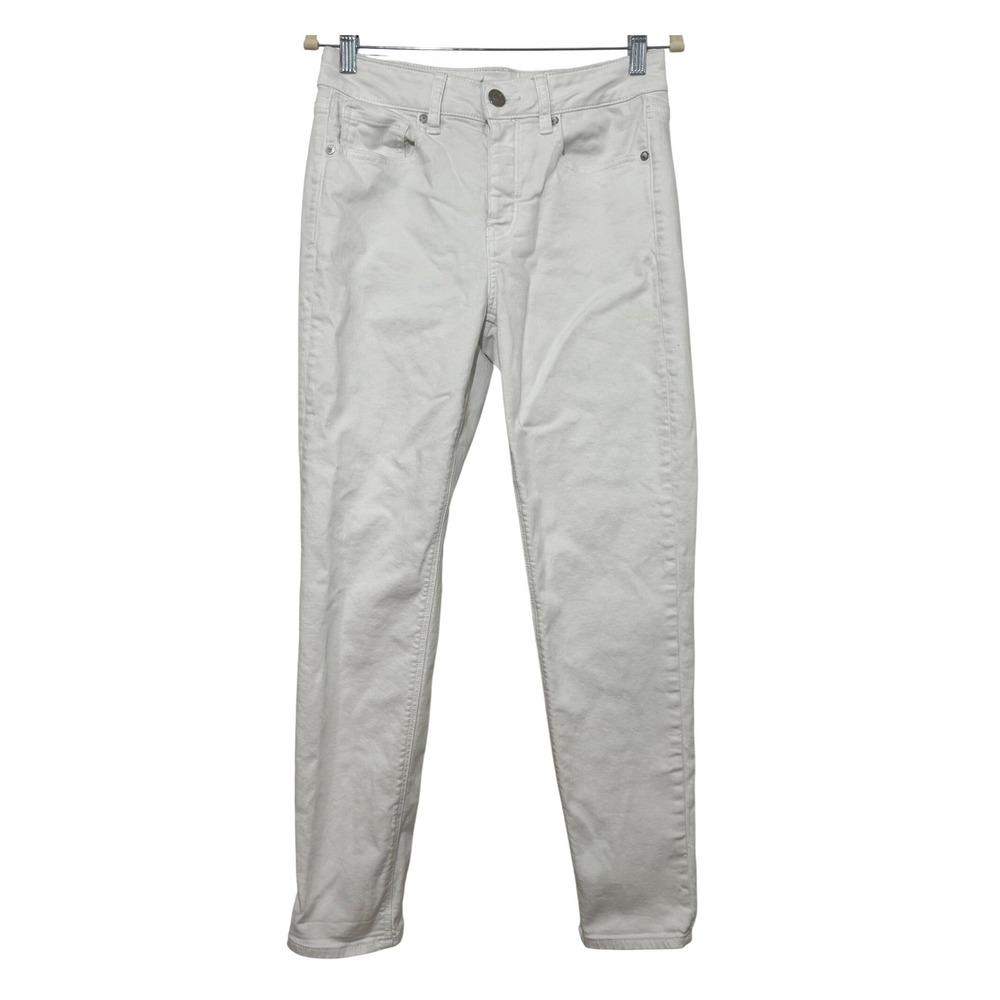 American Eagle Tomgirl Jeans Womens 4 Regular White Stretch‎ Button Fly Tapered